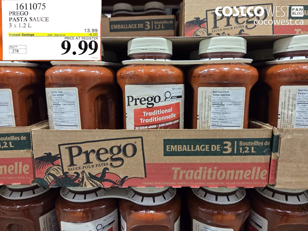 1611075 PREGO PASTA SAUCE 3 X 1.2 L ($4.00 INSTANT SAVINGS EXPIRES ON 2026-09-06) $9.99