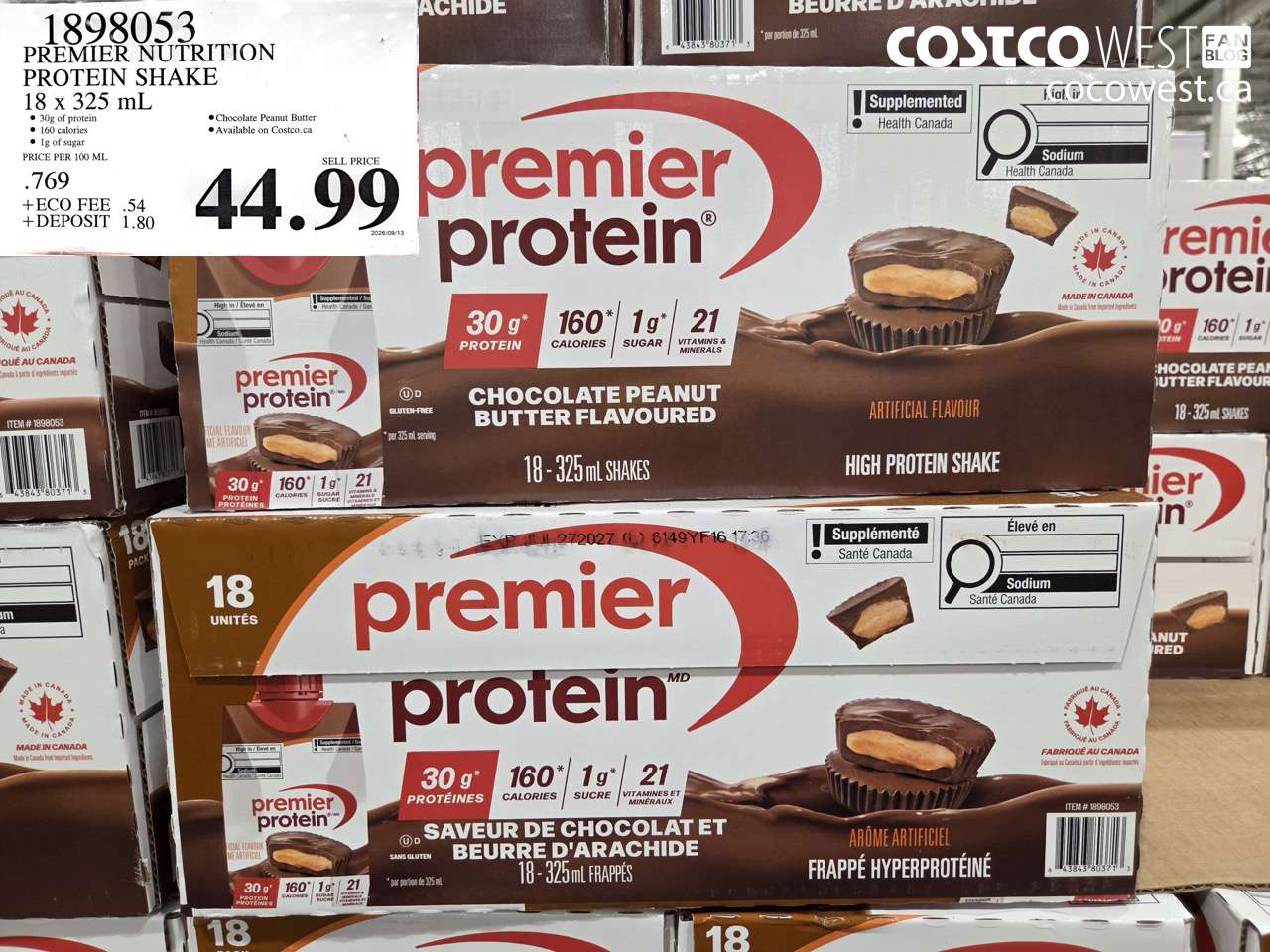 1898053 PREMIER NUTRITION PROTEIN SHAKE 18 X 325 ML $44.99
