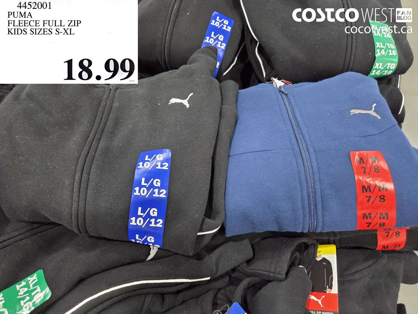 4452001 PUMA FLEECE FULL ZIP KIDS SIZES S-XL $18.99