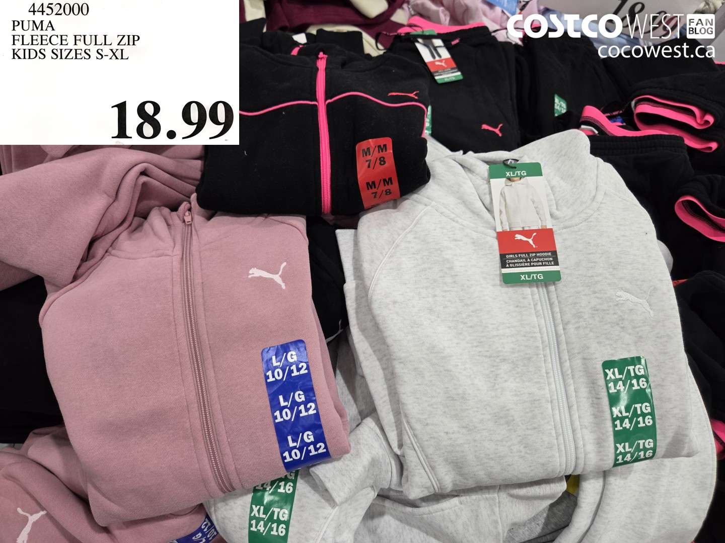 4452000 PUMA FLEECE FULL ZIP KIDS SIZES S-XL $18.99