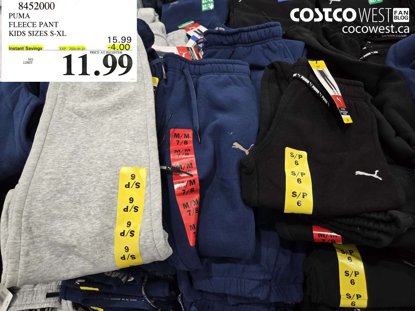 8452000 PUMA FLEECE PANT KIDS SIZES S-XL ($4.00 INSTANT SAVINGS EXPIRES ON 2026-09-20) $11.99