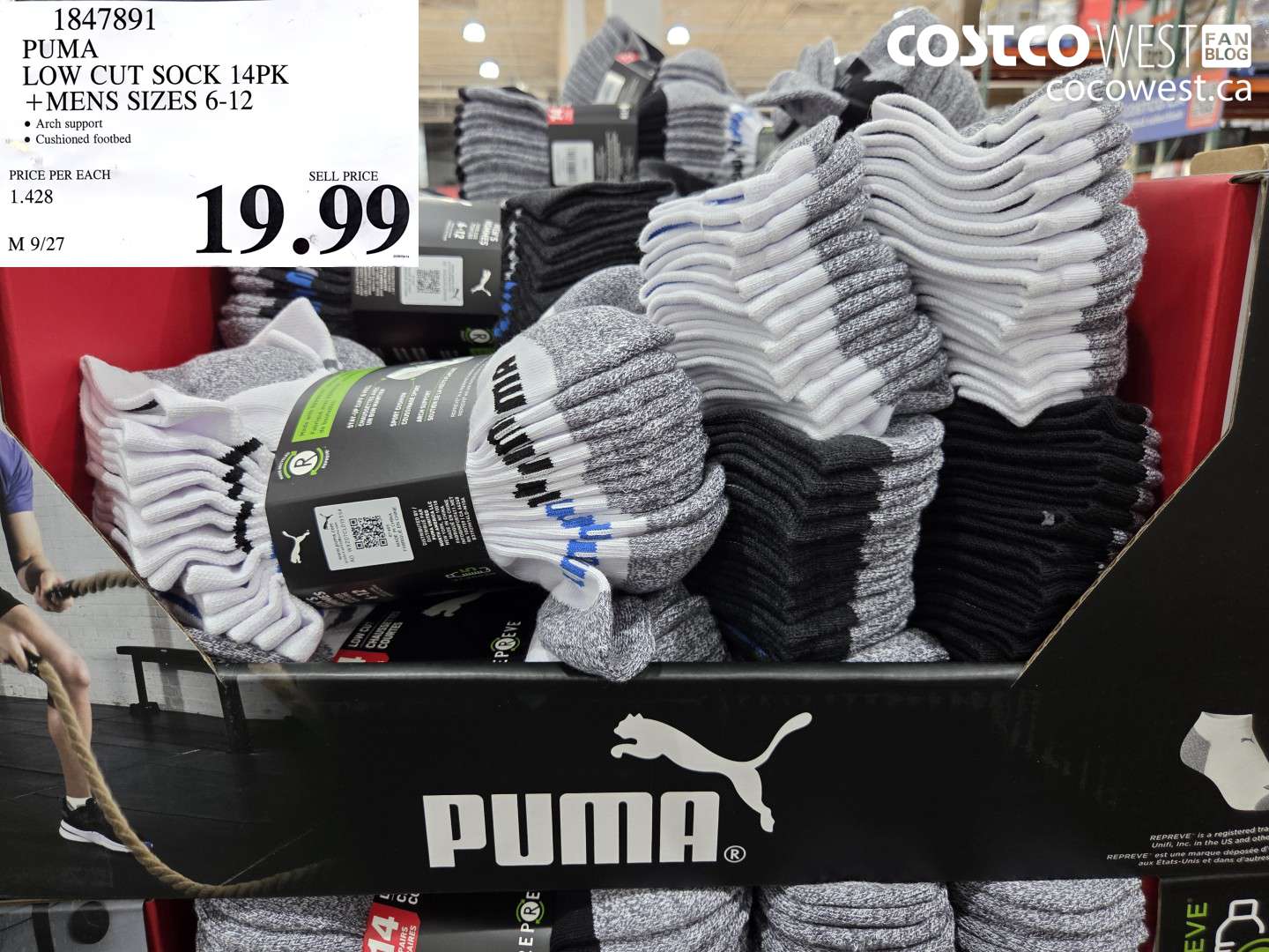1847891 PUMA LOW CUT SOCK 14PK + MENS SIZES 6-12 $19.99