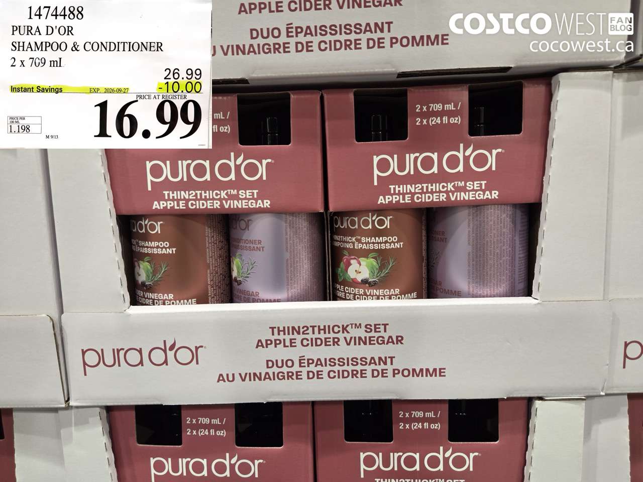 1474488 PURA D'OR SHAMPOO & CONDITIONER 2 X 709 ML ($10.00 INSTANT SAVINGS EXPIRES ON 2026-09-27) $16.99