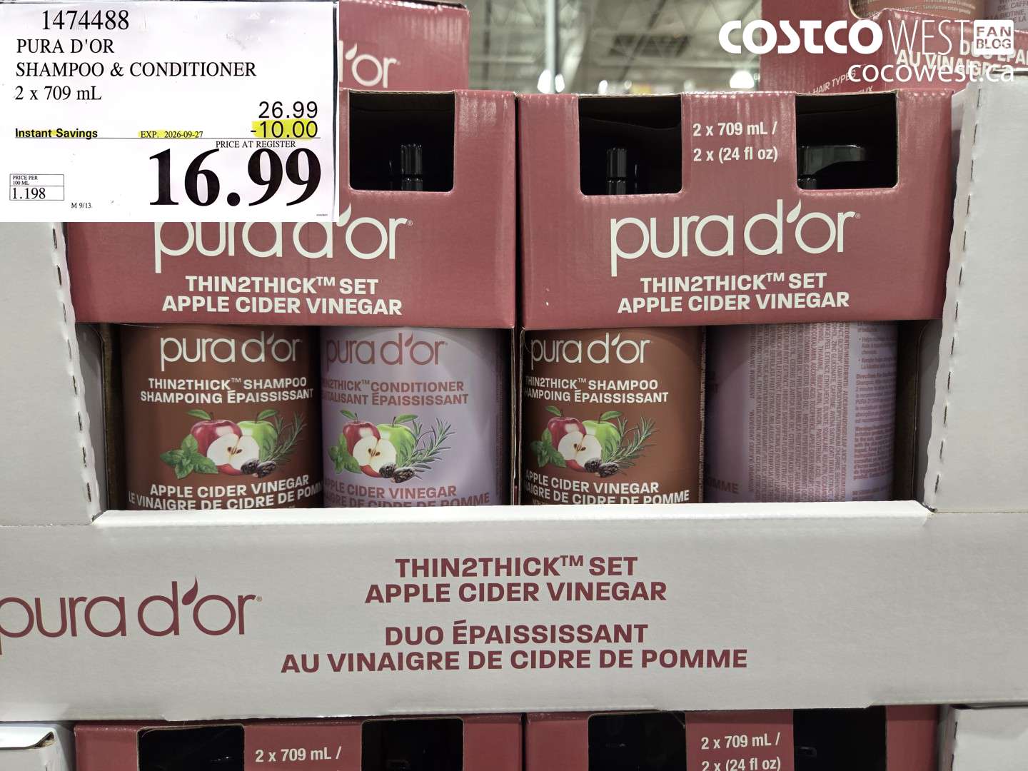 1474488 PURA D'OR SHAMPOO & CONDITIONER 2 X 709 ML ($10.00 INSTANT SAVINGS EXPIRES ON 2026-09-27) $16.99
