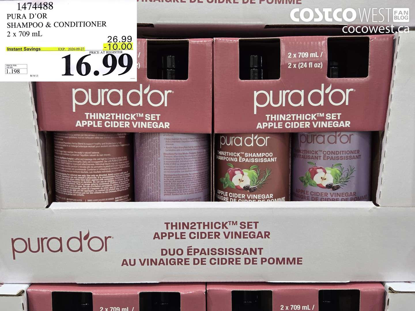 1474488 PURA D'OR SHAMPOO & CONDITIONER 2 X 709 ML ($10.00 INSTANT SAVINGS EXPIRES ON 2026-09-27) $16.99