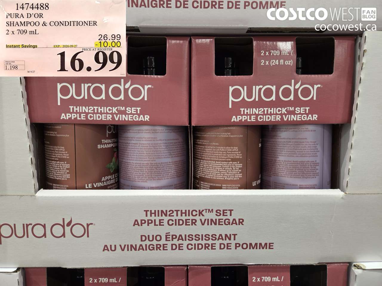 1474488 PURA D'OR SHAMPOO & CONDITIONER 2 X 709 ML ($10.00 INSTANT SAVINGS EXPIRES ON 2026-09-27) $16.99