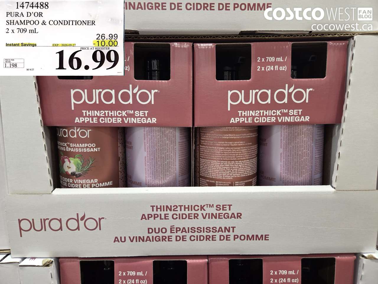 1474488 PURA D'OR SHAMPOO & CONDITIONER 2 X 709 ML ($10.00 INSTANT SAVINGS EXPIRES ON 2026-09-27) $16.99