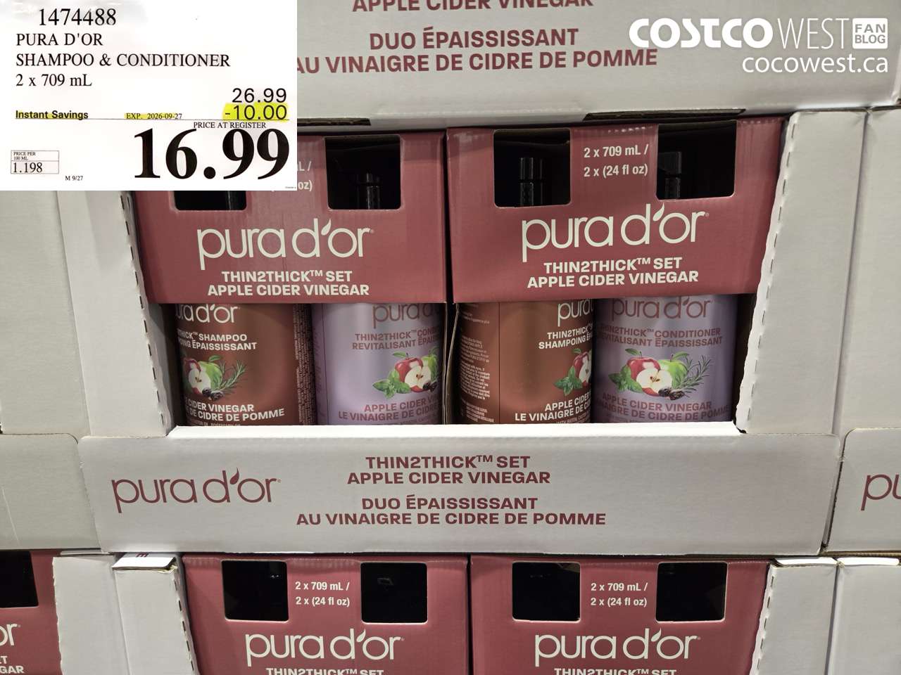 1474488 PURA D'OR SHAMPOO & CONDITIONER 2 X 709 ML ($10.00 INSTANT SAVINGS EXPIRES ON 2026-09-27) $16.99