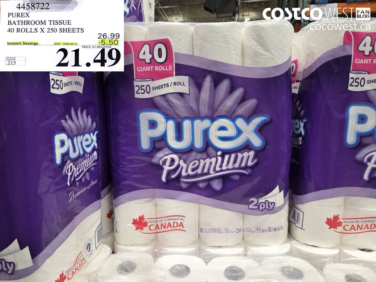 4458722 PUREX BATHROOM TISSUE 40 ROLLS X 250 SHEETS ($5.50 INSTANT SAVINGS EXPIRES ON 2026-09-13) $21.49