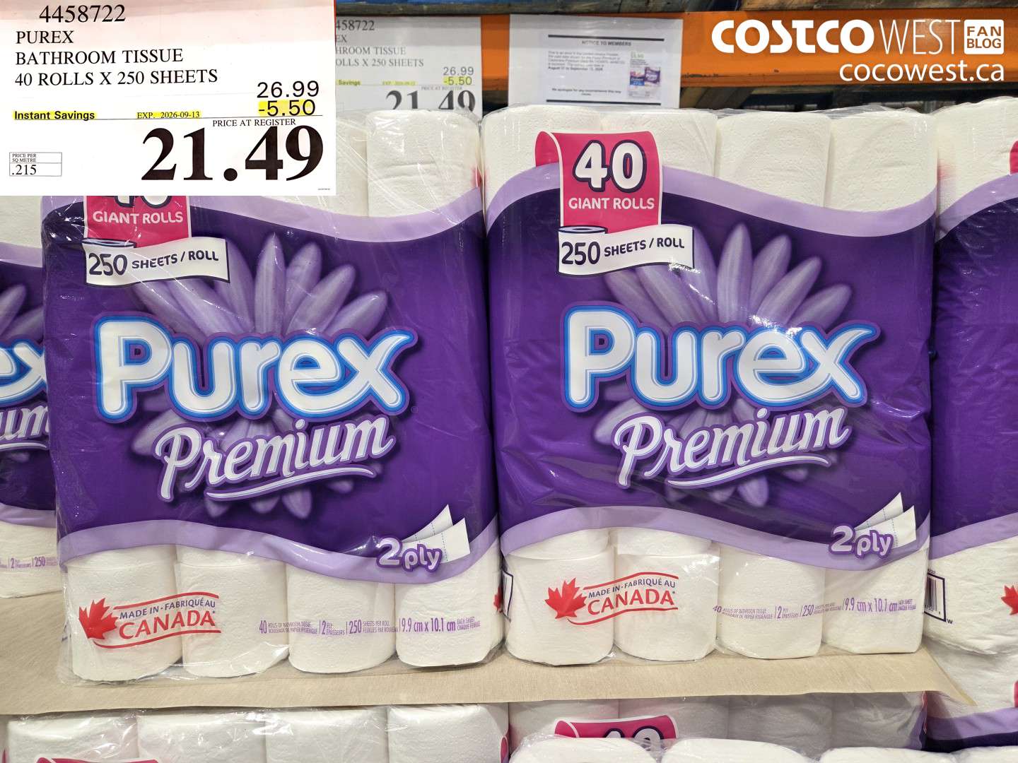 4458722 PUREX BATHROOM TISSUE 40 ROLLS X 250 SHEETS ($5.50 INSTANT SAVINGS EXPIRES ON 2026-09-13) $21.49
