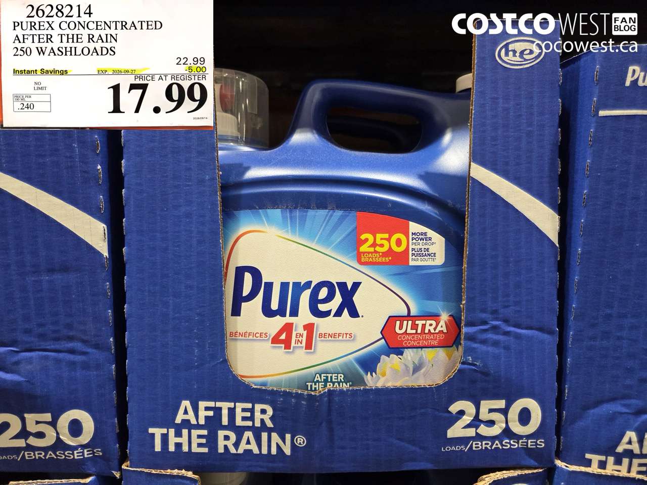 2628214 PUREX CONCENTRATED AFTER THE RAIN 250 WASHLOADS ($5.00 INSTANT SAVINGS EXPIRES ON 2026-09-27) $17.99