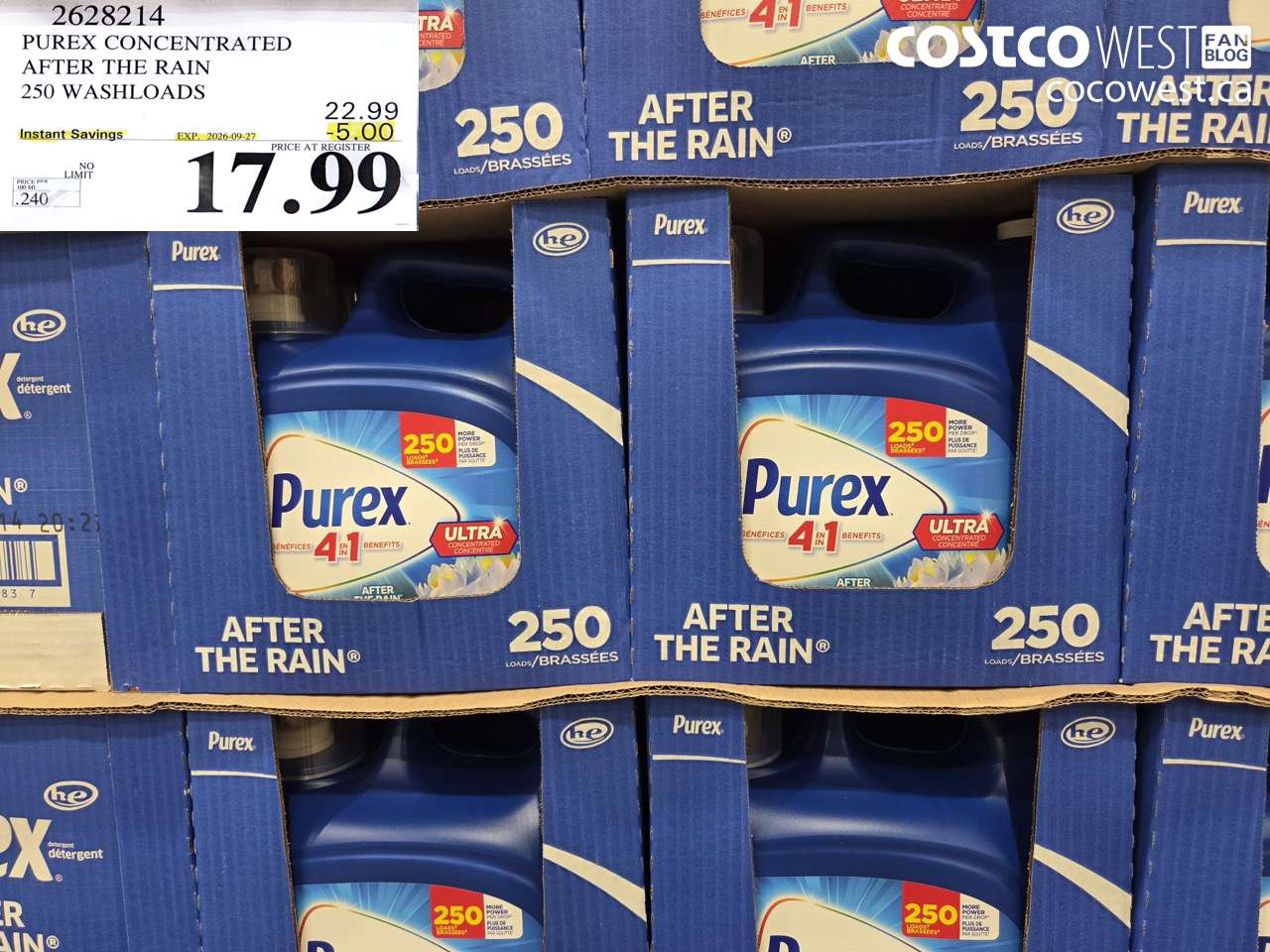 2628214 PUREX CONCENTRATED AFTER THE RAIN 250 WASHLOADS ($5.00 INSTANT SAVINGS EXPIRES ON 2026-09-27) $17.99