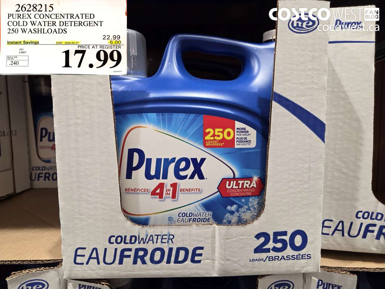 2628215 PUREX CONCENTRATED COLD WATER DETERGENT 250 WASHLOADS ($5.00 INSTANT SAVINGS EXPIRES ON 2026-09-27) $17.99