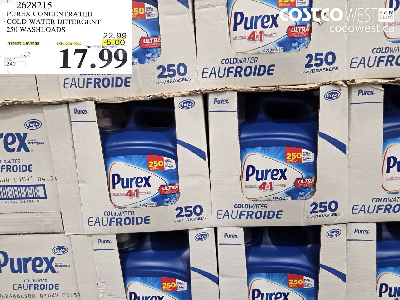 2628215 PUREX CONCENTRATED COLD WATER DETERGENT 250 WASHLOADS ($5.00 INSTANT SAVINGS EXPIRES ON 2026-09-27) $17.99