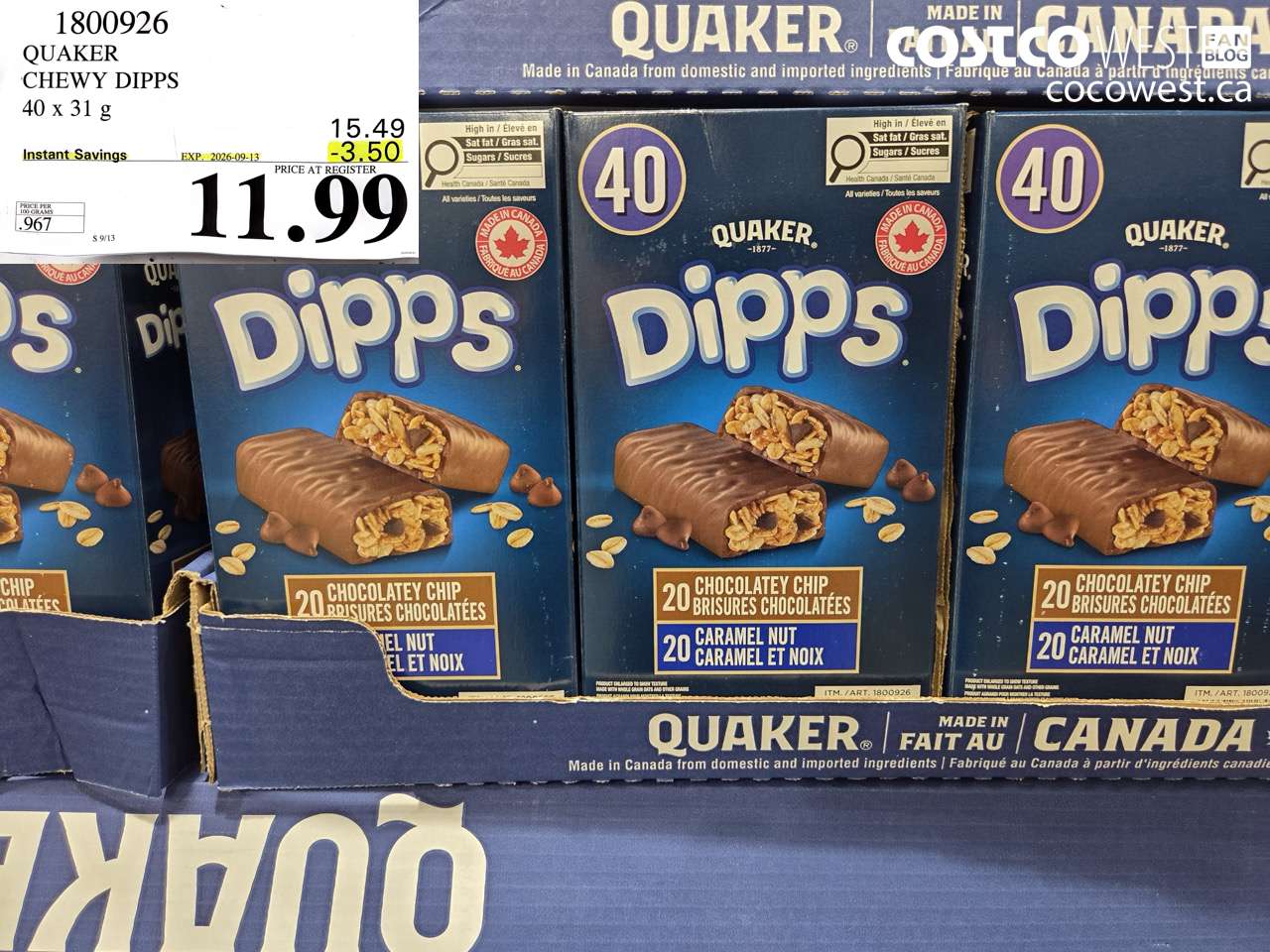 1800926 QUAKER CHEWY DIPPS 40 X 31 G ($3.50 INSTANT SAVINGS EXPIRES ON 2026-09-13) $11.99