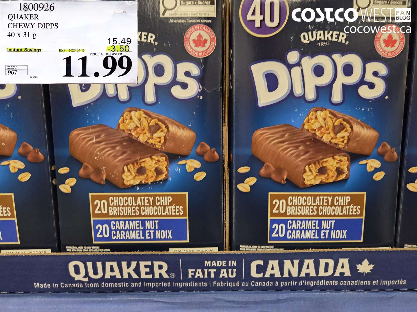 1800926 QUAKER CHEWY DIPPS 40 X 31 G ($3.50 INSTANT SAVINGS EXPIRES ON 2026-09-13) $11.99