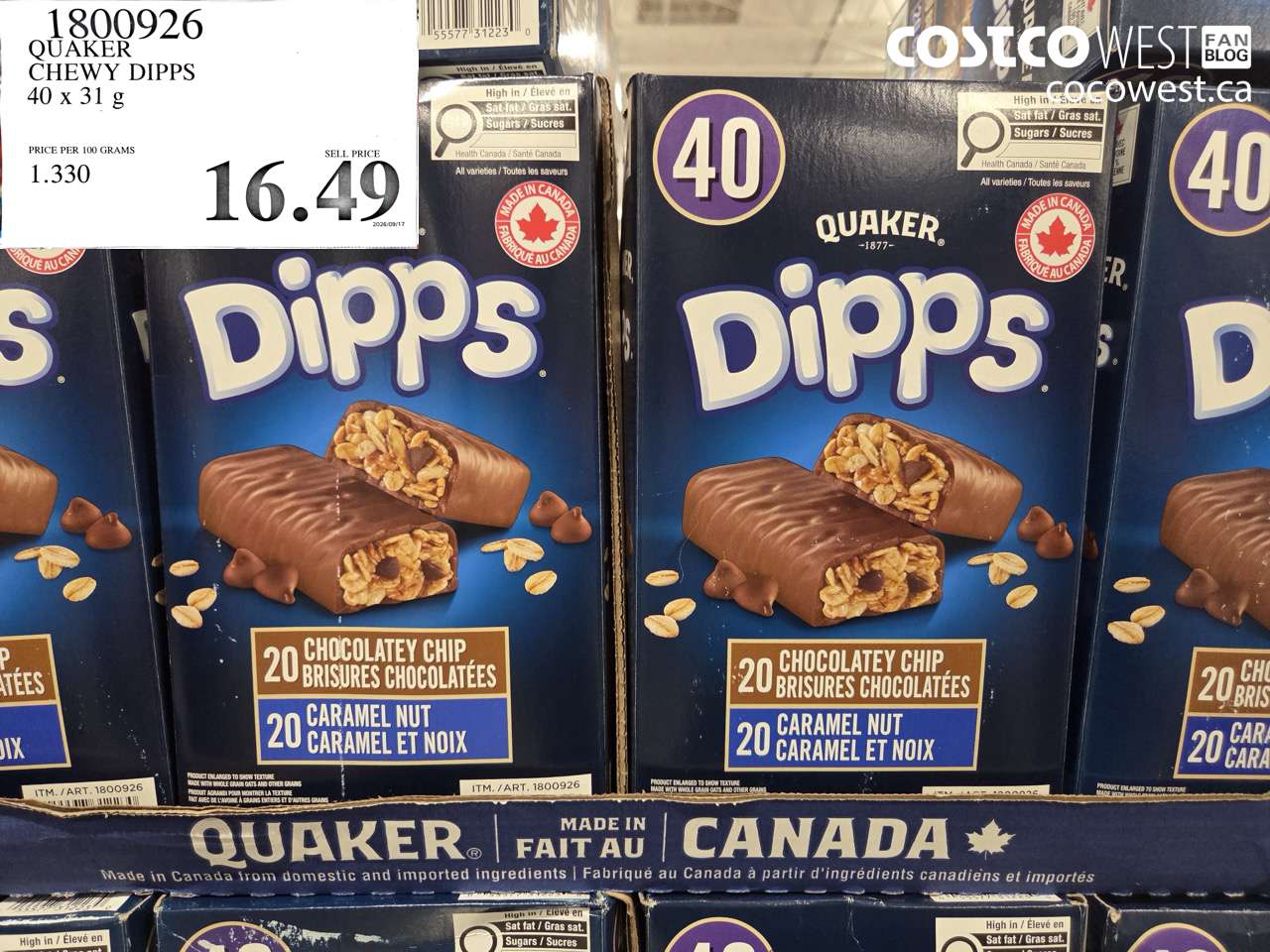 1800926 QUAKER CHEWY DIPPS 40 X 31 G $16.49