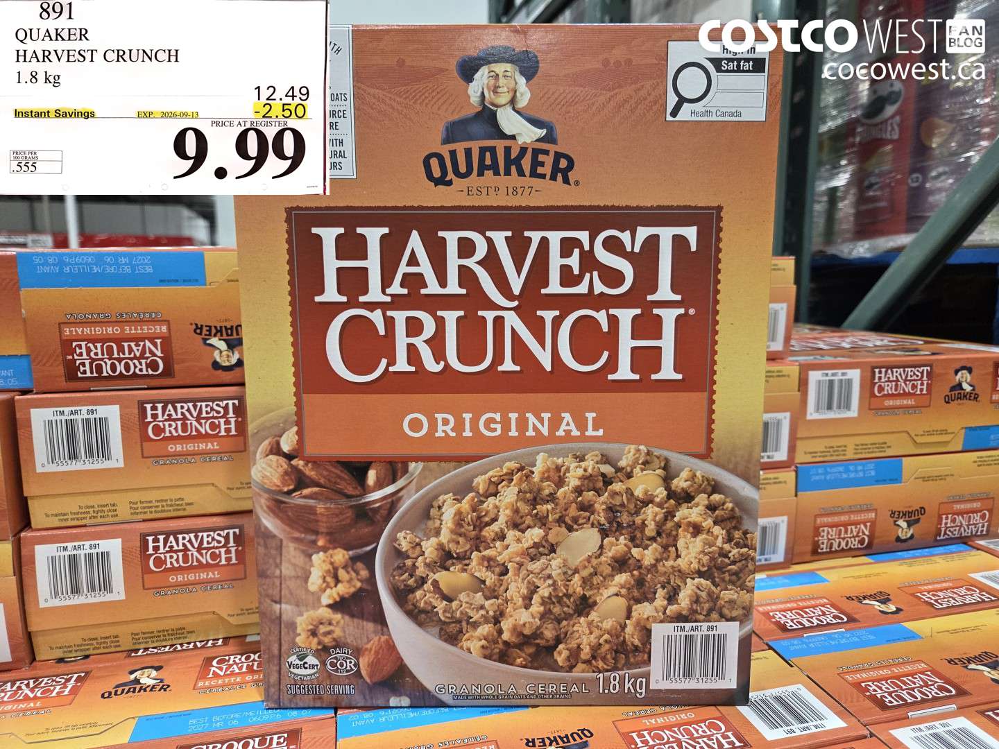 891 QUAKER HARVEST CRUNCH 1.8 KG ($2.50 INSTANT SAVINGS EXPIRES ON 2026-09-13) $9.99