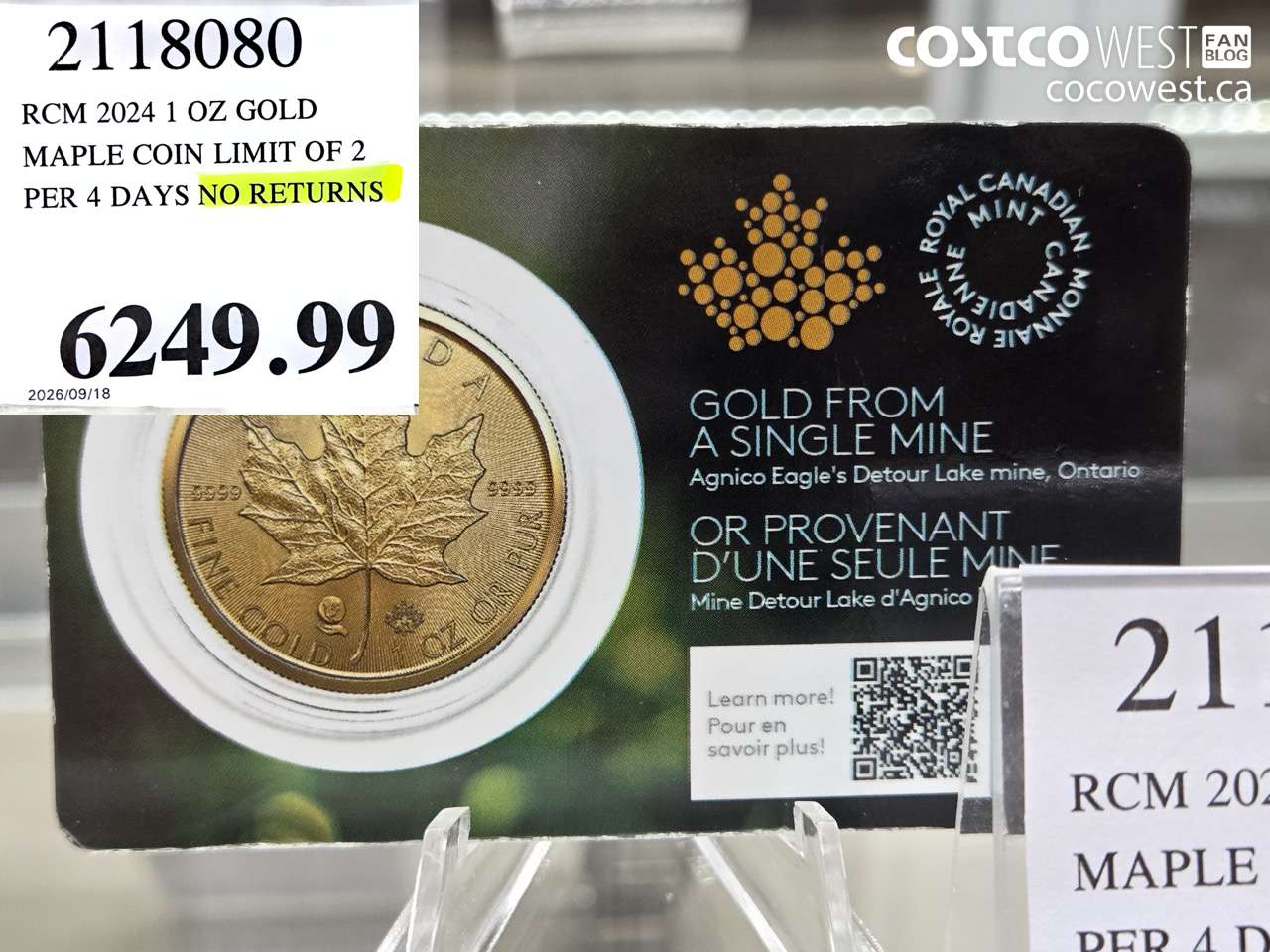 2118080 RCM 2024 1 OZ GOLD MAPLE COIN LIMIT OF 2 PER 4 DAYS $6249.99