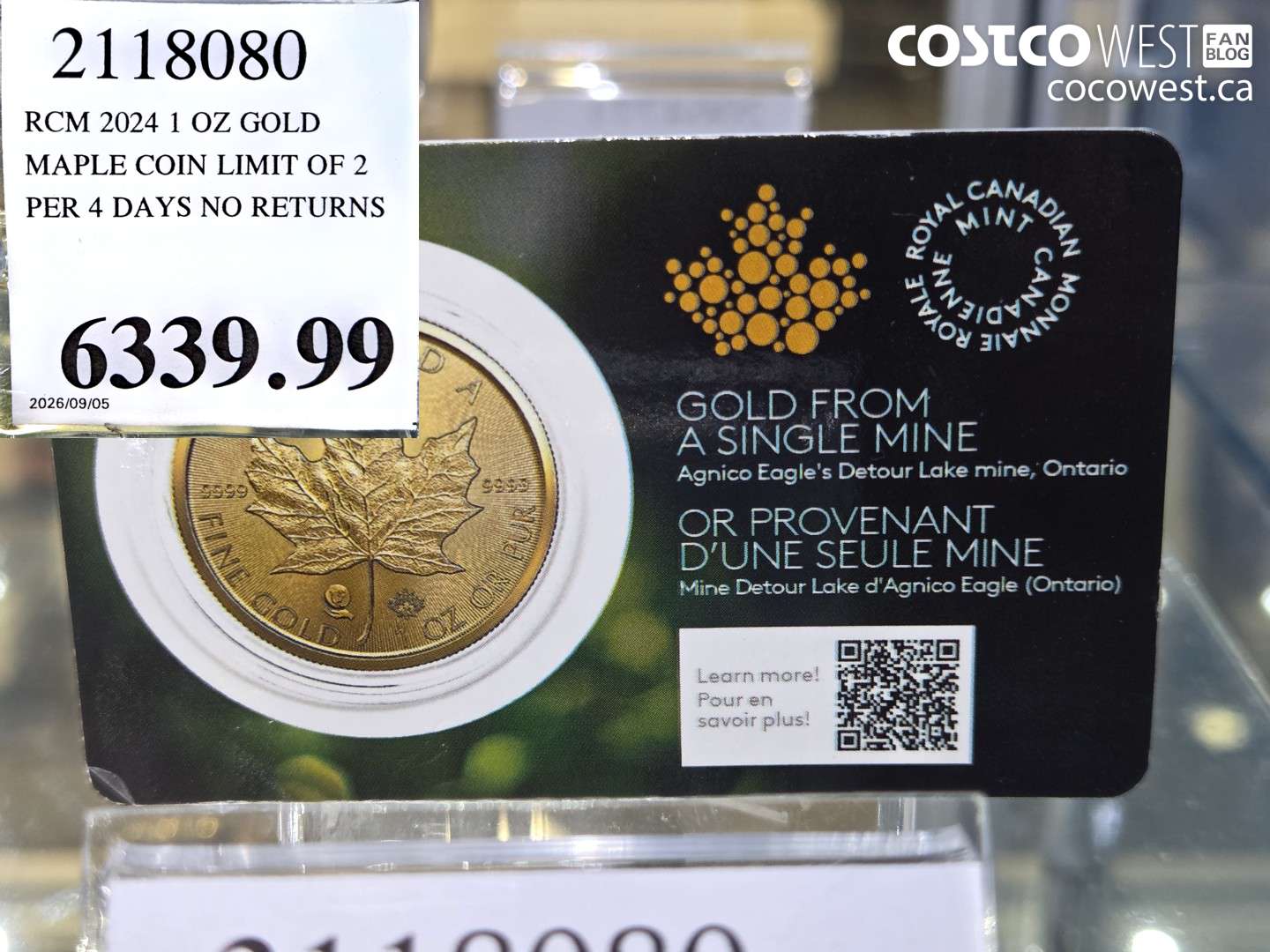 2118080 RCM 2024 1 OZ GOLD MAPLE COIN LIMIT OF 2 PER 4 DAYS NO RETURNS $6339.99