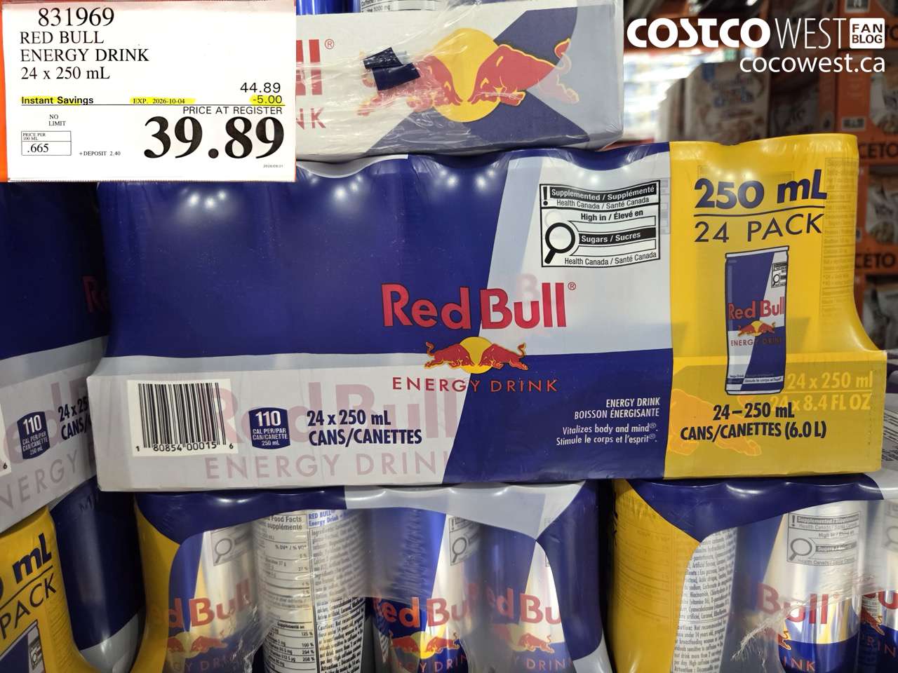 831969 RED BULL ENERGY DRINK 24 X 250 ML ($5.00 INSTANT SAVINGS EXPIRES ON 2026-10-04) $39.89