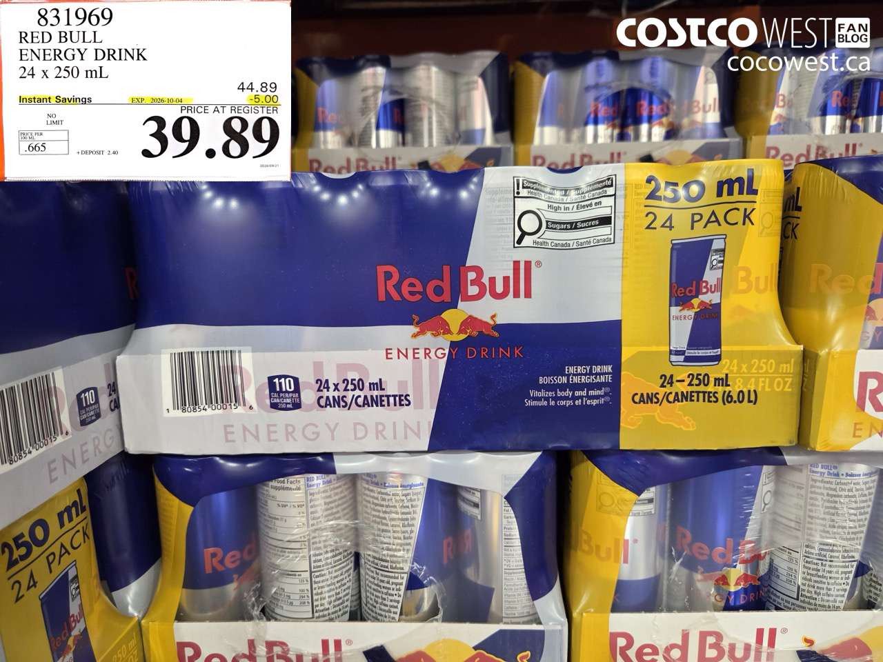 831969 RED BULL ENERGY DRINK 24 X 250 ML ($5.00 INSTANT SAVINGS EXPIRES ON 2026-10-04) $39.89