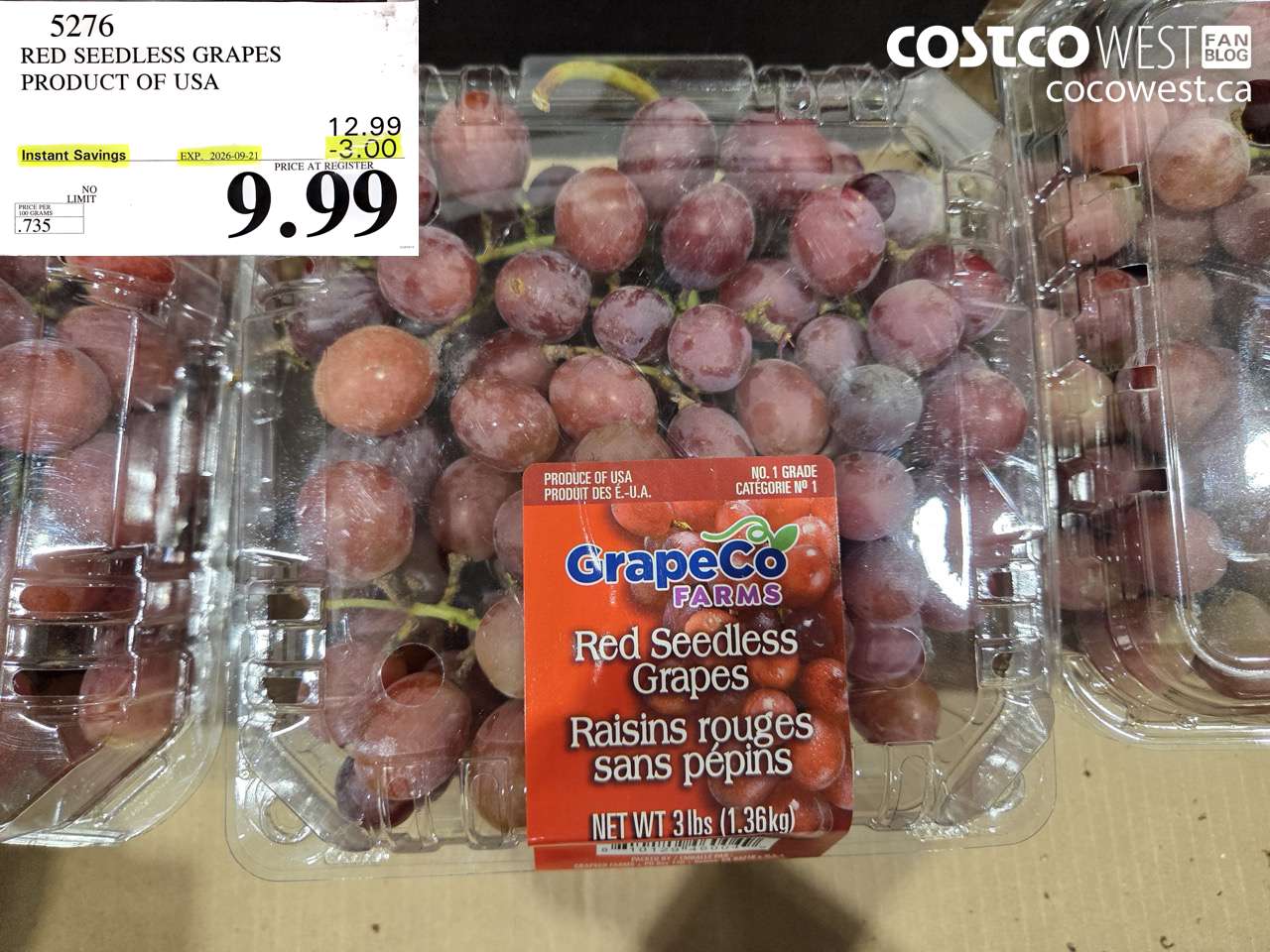 5276 RED SEEDLESS GRAPES PRODUCT OF USA ($3.00 INSTANT SAVINGS EXPIRES ON 2026-09-21) $9.99