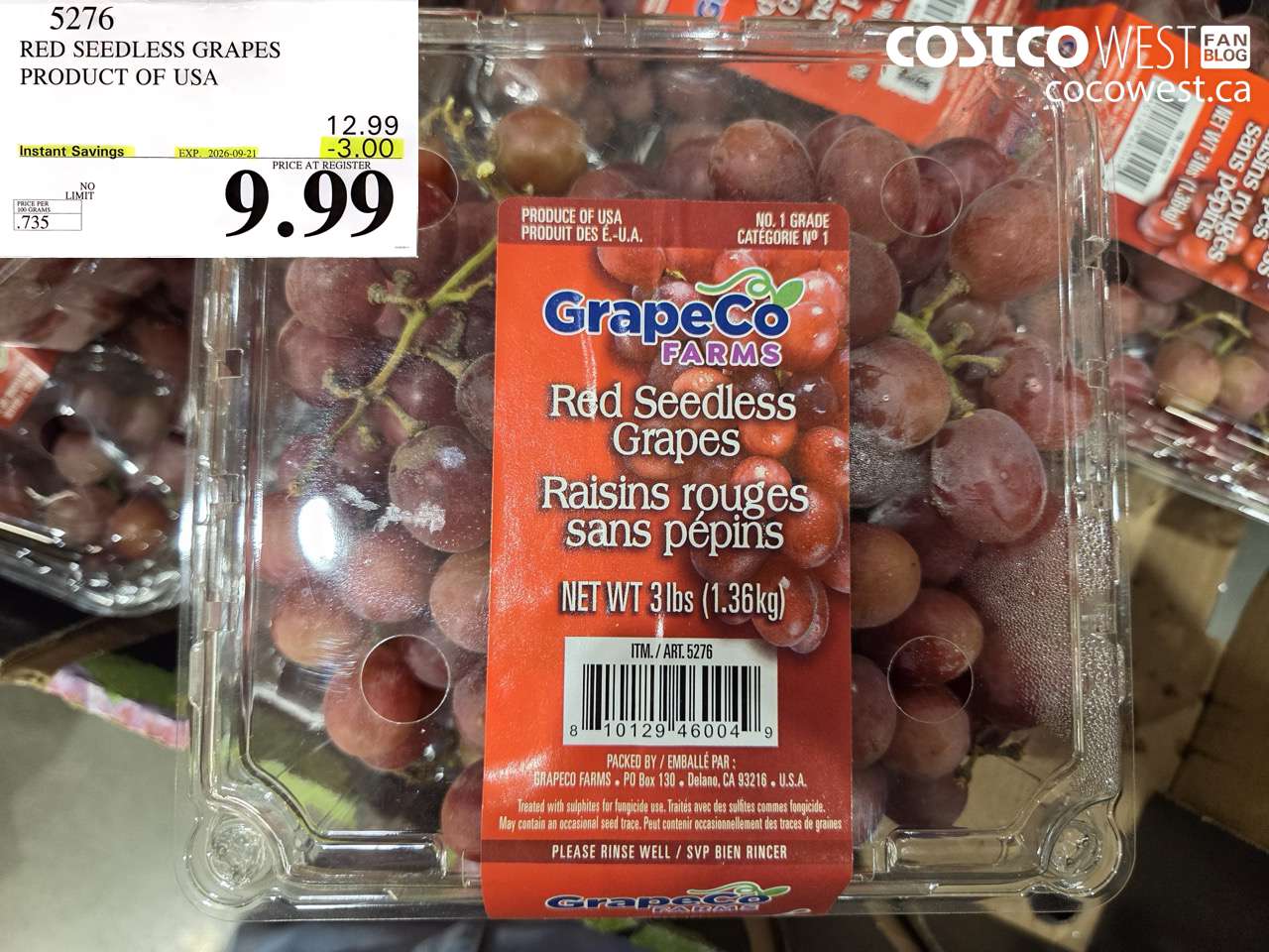 5276 RED SEEDLESS GRAPES PRODUCT OF USA ($3.00 INSTANT SAVINGS EXPIRES ON 2026-09-21) $9.99