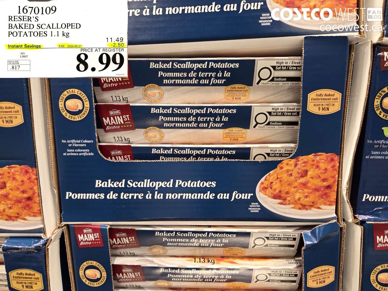1670109 RESER'S BAKED SCALLOPED POTATOES 1.1 KG ($2.50 INSTANT SAVINGS EXPIRES ON 2026-09-27) $8.99