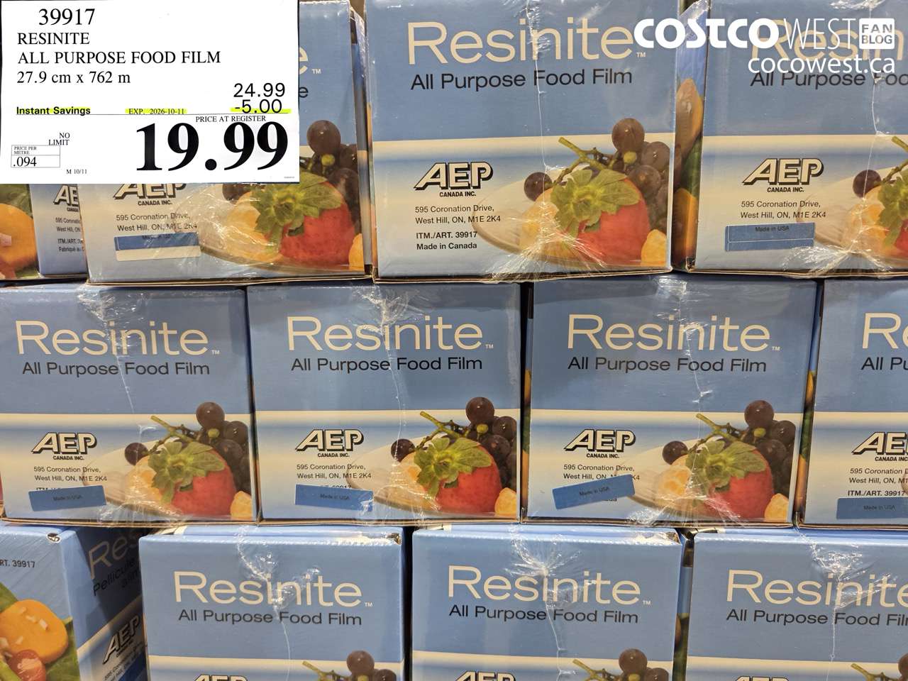 39917 RESINITE ALL PURPOSE FOOD FILM 27.9 CM X 762 M ($5.00 INSTANT SAVINGS EXPIRES ON 2026-10-11) $19.99