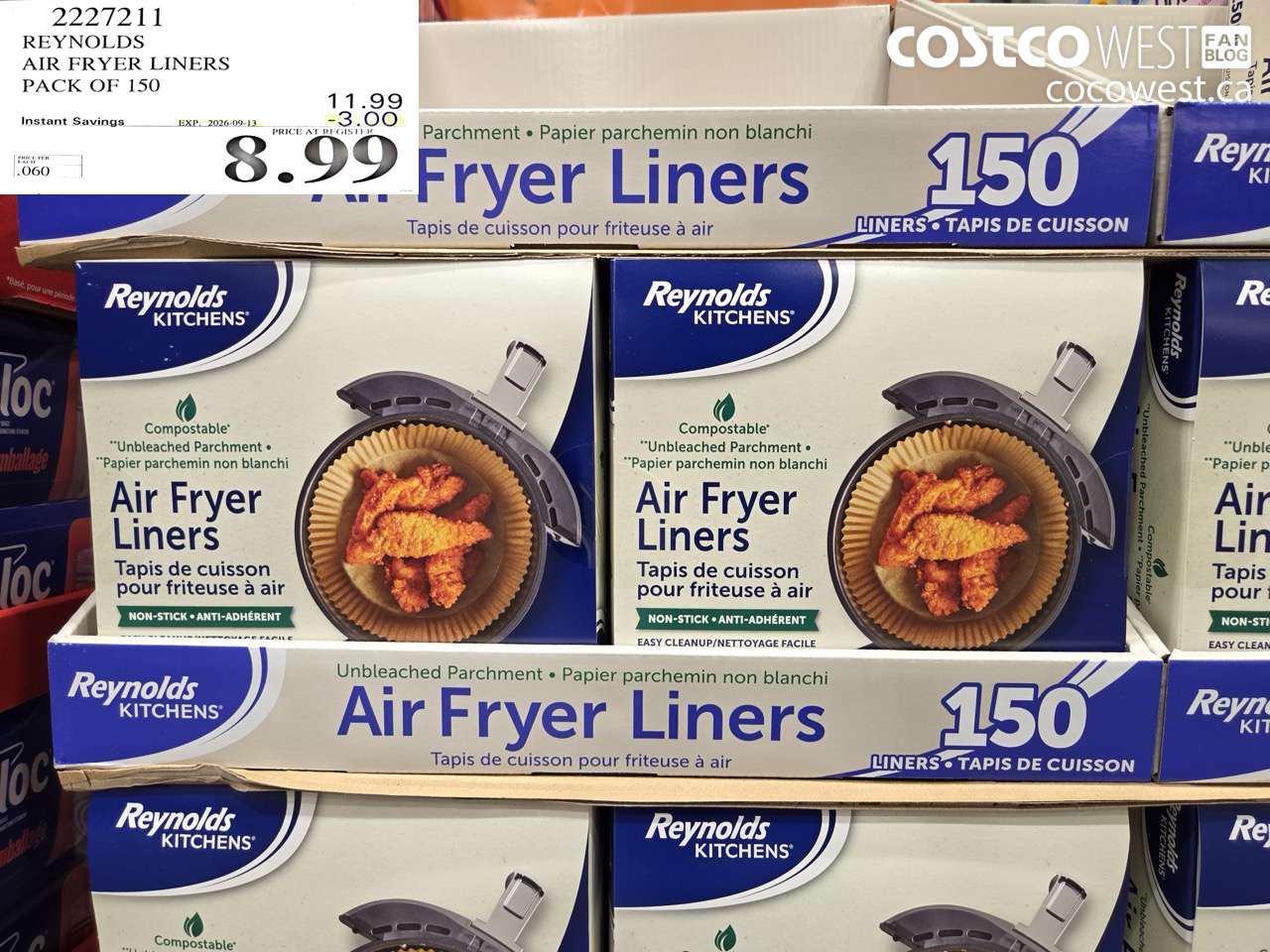 2227211 REYNOLDS AIR FRYER LINERS PACK OF 150 ($3.00 INSTANT SAVINGS EXPIRES ON 2026-09-13) $8.99