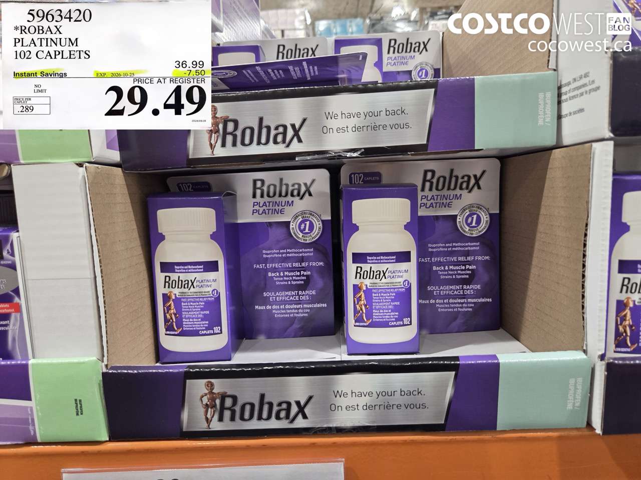 5963420 ROBAX PLATINUM 102 CAPLETS ($7.50 INSTANT SAVINGS EXPIRES ON 2026-10-25) $29.49