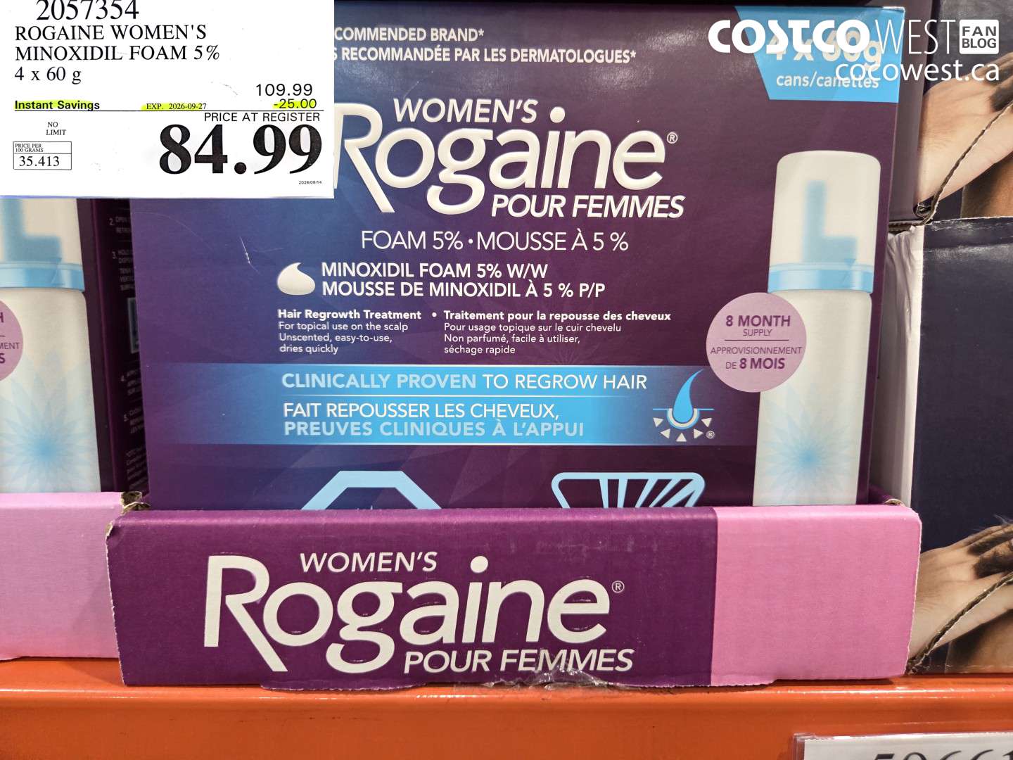 2057354 ROGAINE WOMEN'S MINOXIDIL FOAM 5% 4 X 60 G ($25.00 INSTANT SAVINGS EXPIRES ON 2026-09-27) $84.99