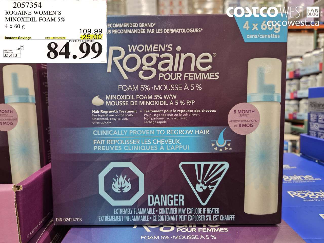 2057354 ROGAINE WOMEN'S MINOXIDIL FOAM 5% 4 X 60 G ($25.00 INSTANT SAVINGS EXPIRES ON 2026-09-27) $84.99