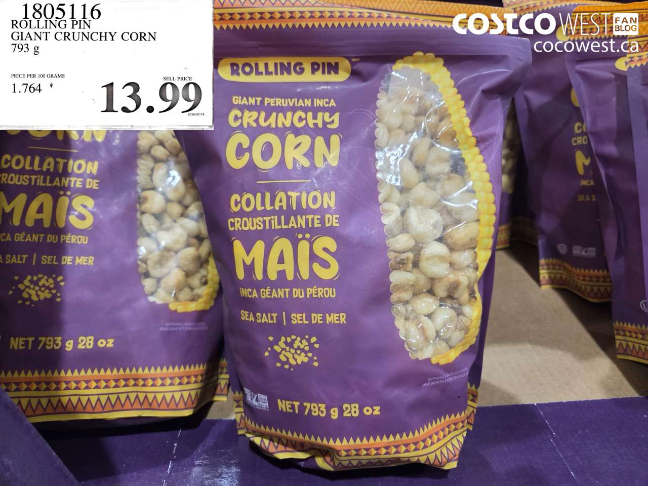 1805116 ROLLING PIN GIANT CRUNCHY CORN 793 G $13.99