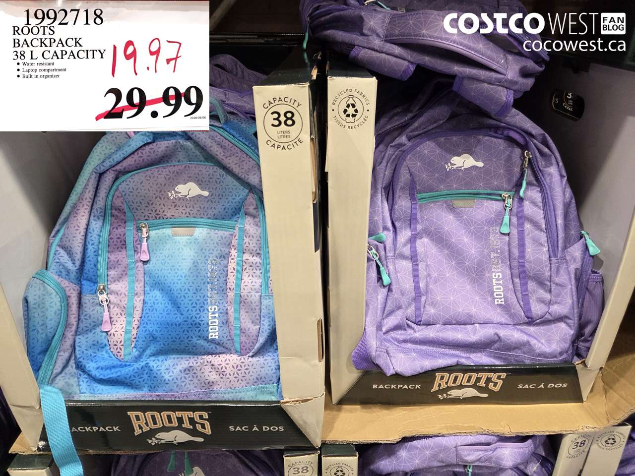 1992718 ROOTS BACKPACK 38 L CAPACITY $19.97