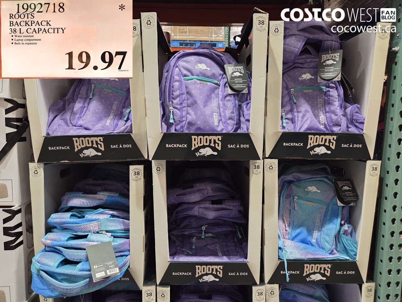 1992718 ROOTS BACKPACK 38 L CAPACITY $19.97