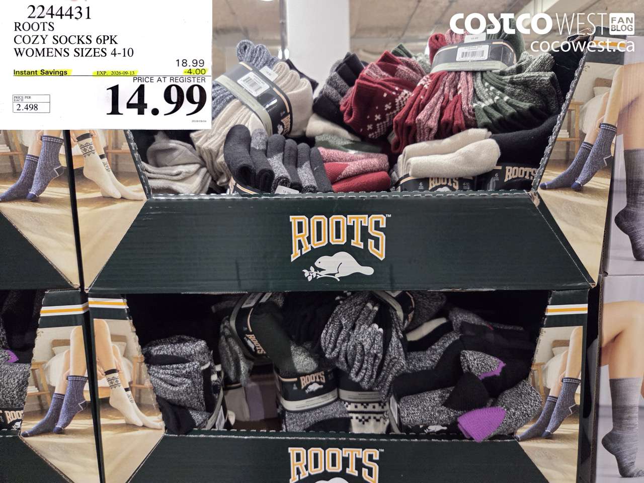 2244431 ROOTS COZY SOCKS 6PK WOMENS SIZES 4-10 ($4.00 INSTANT SAVINGS EXPIRES ON 2026-09-13) $14.99