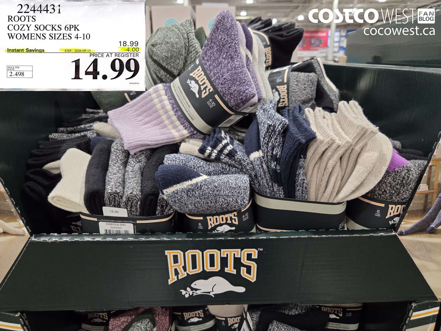 2244431 ROOTS COZY SOCKS 6PK WOMENS SIZES 4-10 ($4.00 INSTANT SAVINGS EXPIRES ON 2026-09-13) $14.99