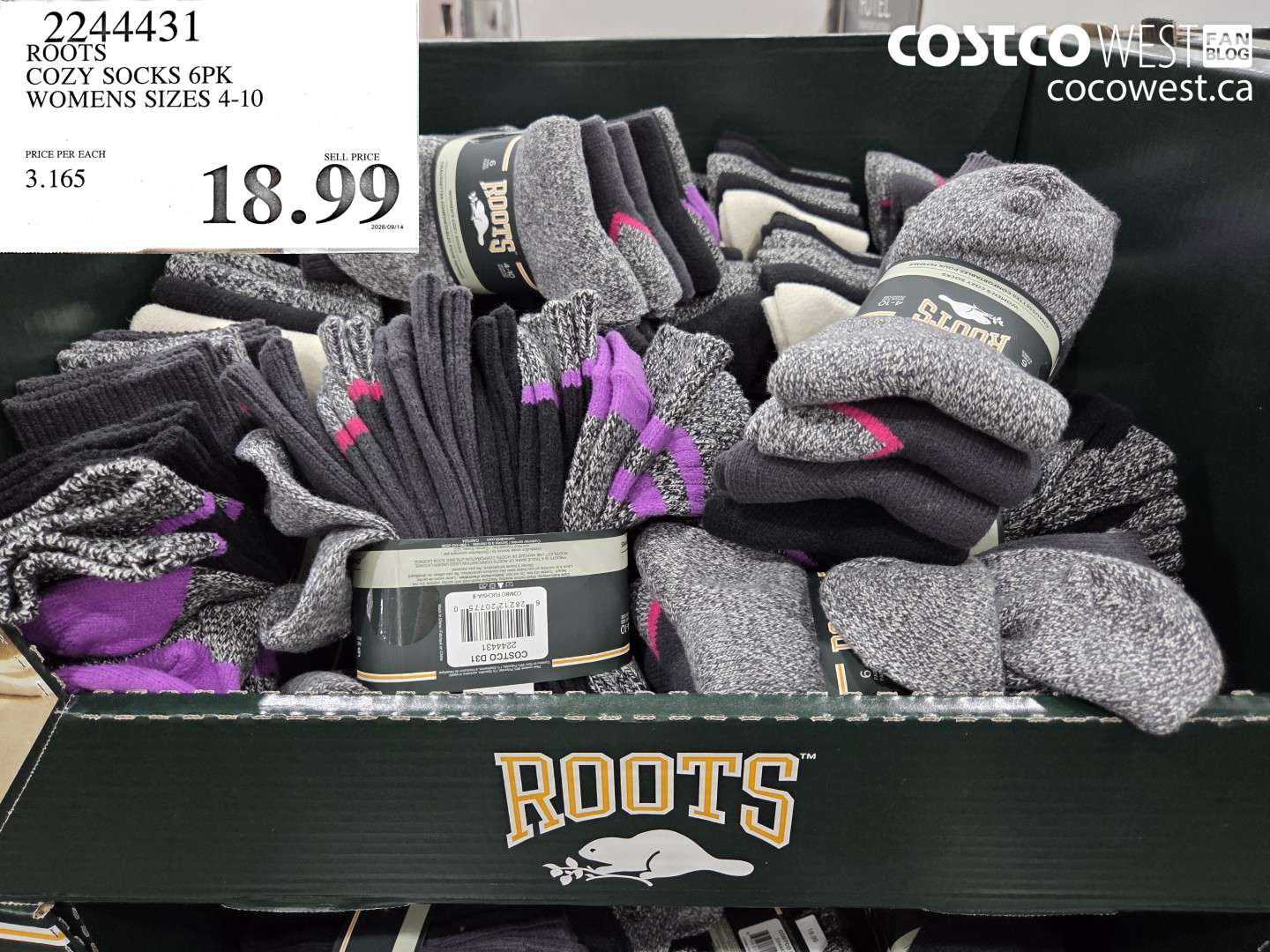 2244431 ROOTS COZY SOCKS 6PK WOMENS SIZES 4-10 $18.99
