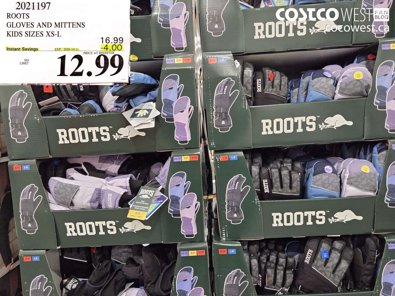 2021197 ROOTS GLOVES AND MITTENS KIDS SIZES XS-L ($4.00 INSTANT SAVINGS EXPIRES ON 2026-10-11) $12.99