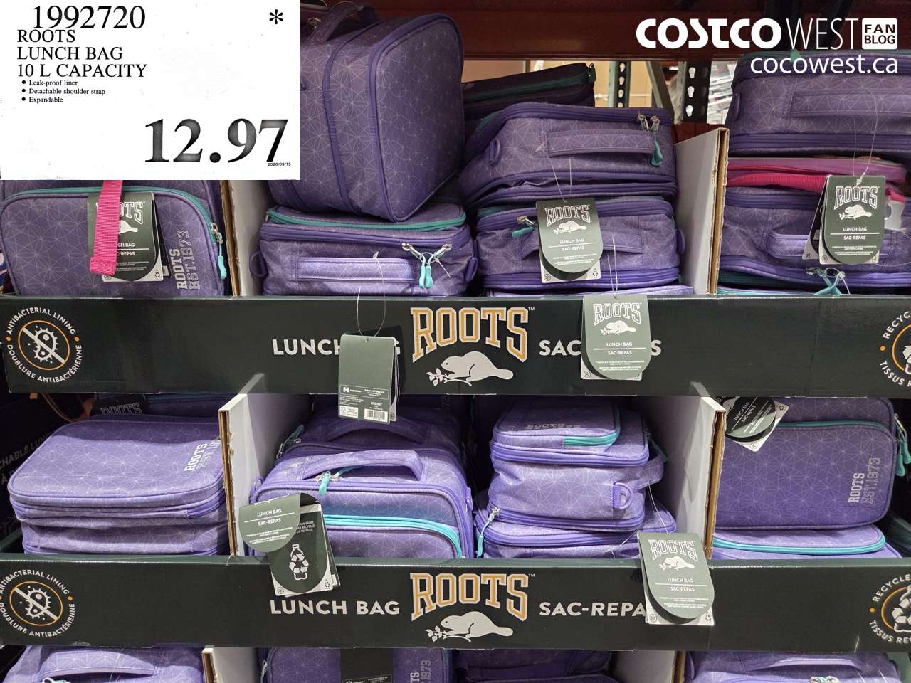 1992720 ROOTS LUNCH BAG 10 L CAPACITY $12.97