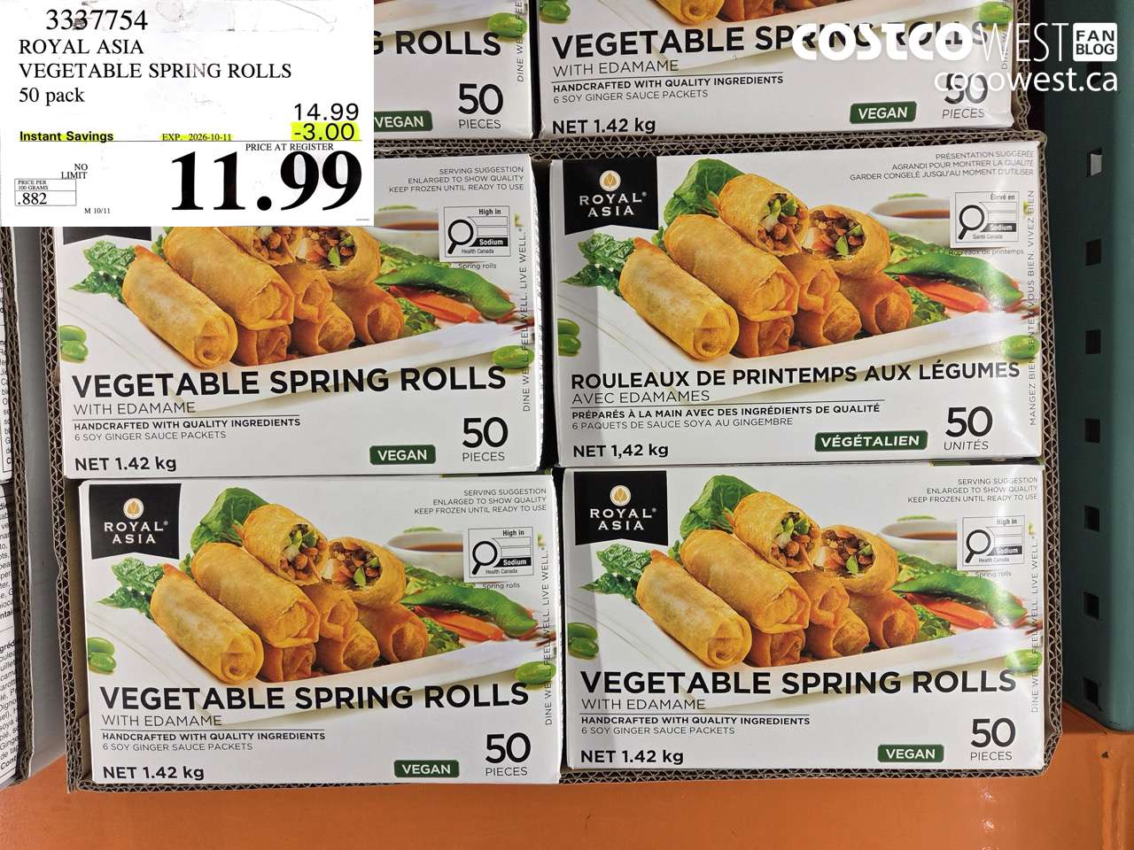 3337754 ROYAL ASIA VEGETABLE SPRING ROLLS 50 PACK ($3.00 INSTANT SAVINGS EXPIRES ON 2026-10-11) $11.99