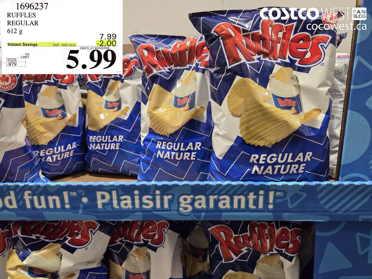 1696237 RUFFLES REGULAR 612 G ($2.00 INSTANT SAVINGS EXPIRES ON 2026-10-25) $5.99