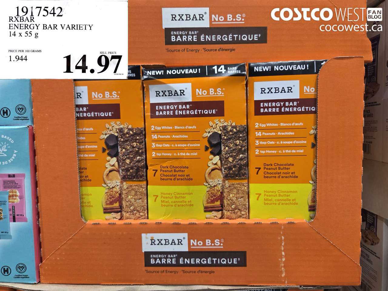 1917542 RXBAR ENERGY BAR VARIETY 14 X 55 G $14.97