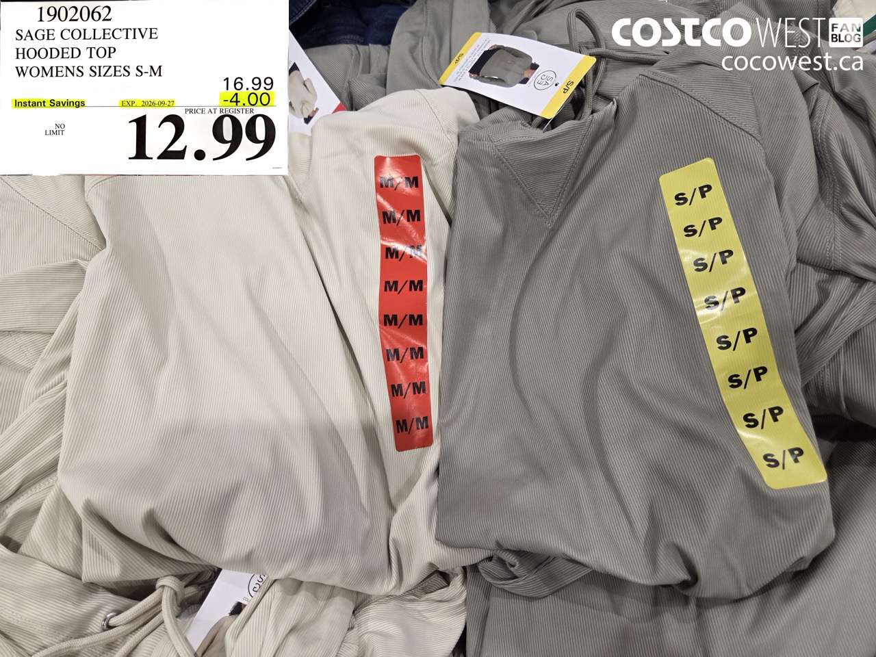 1902062 SAGE COLLECTIVE HOODED TOP WOMENS SIZES S-M ($4.00 INSTANT SAVINGS EXPIRES ON 2026-09-27) $12.99