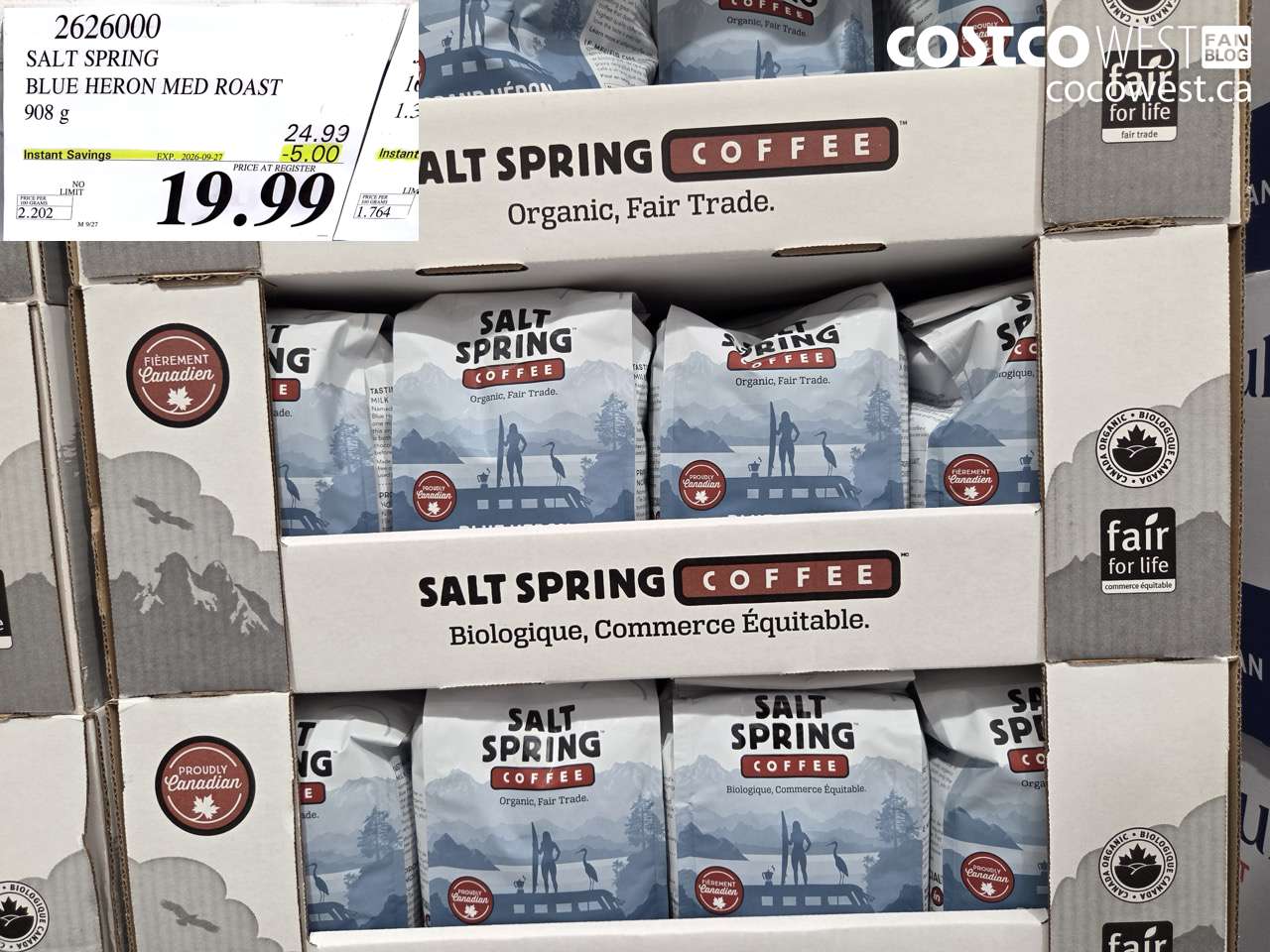 2626000 SALT SPRING BLUE HERON MED ROAST 908 G ($5.00 INSTANT SAVINGS EXPIRES ON 2026-09-27) $19.99