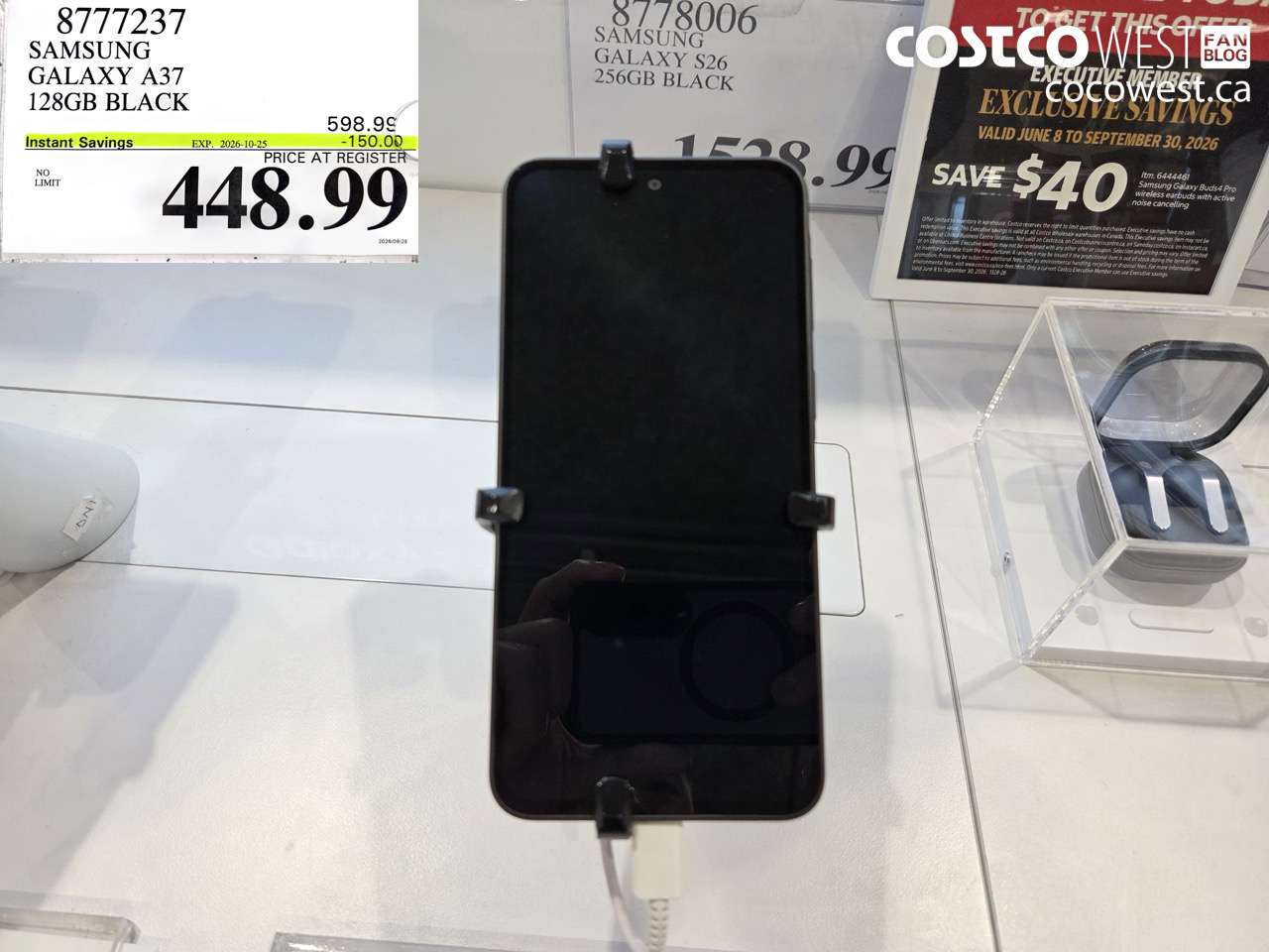 8777237 SAMSUNG GALAXY A37 128GB BLACK ($150.00 INSTANT SAVINGS EXPIRES ON 2026-10-25) $448.99