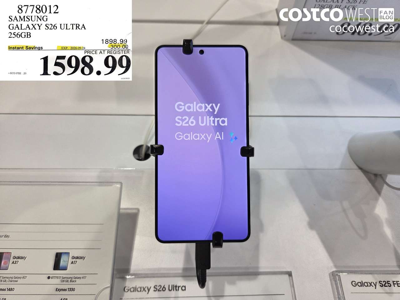 8778012 SAMSUNG GALAXY S26 ULTRA 256GB ($300.00 INSTANT SAVINGS EXPIRES ON 2026-09-24) $1598.99