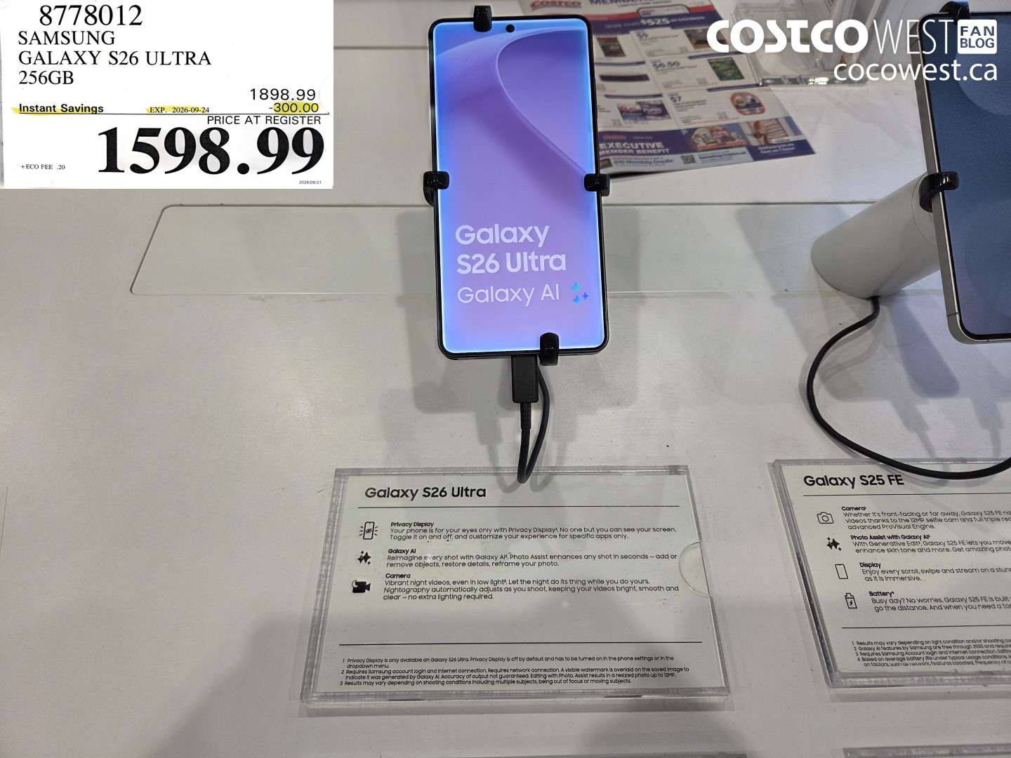 8778012 SAMSUNG GALAXY S26 ULTRA 256GB ($300.00 INSTANT SAVINGS EXPIRES ON 2026-09-24) $1598.99